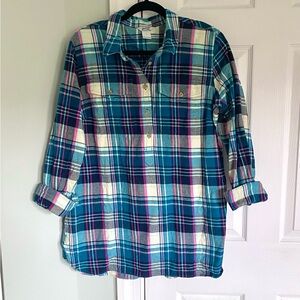 Duluth Teal Plain Half Button Up Flannel Shirt